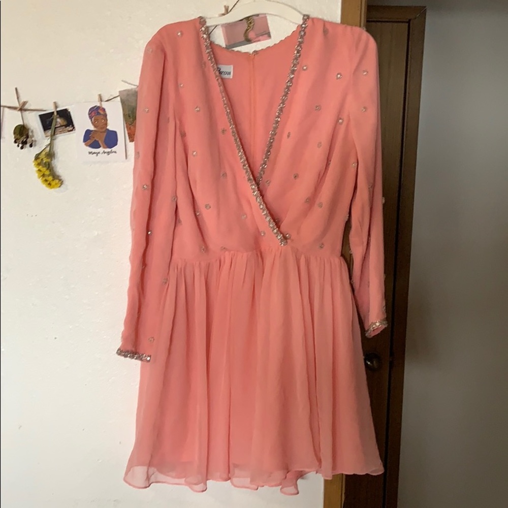 Beautiful Vintage pink chiffon dress with beads